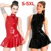 Grande taille femmes PVC cuir plissé robes Sexy noir brillant sans manches Catsuit gothique fermeture éclair Bondage nuit Clubwear