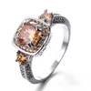 Atacado Luckyshine Casamento Jóias Presente Quadrado Morganite Peridot Brasil Garnet Citrino Gems Anéis De Casamento Partido Anéis Anéis Amantes Anéis