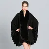 Partihandel-Fashion Luxury Handcraft Fur Coat Cape Long Big Cashmere Faux Fur Overcoat Cloak Sjal Kvinnor Höst Vinter Wraps Poncho