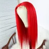 Couleur rouge 13x6 perruques brésiliennes droites de cheveux humains 100 perruques de cheveux Remy perruque avant de dentelle pré-plumée pour Women77669531903729