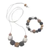 Siliconen tandjes ketting en armband set food grade Chew kralen ketting biologische houten kralen voor kleine meisjes kinderen