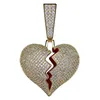 Hip Hop Iced Out Broken Heart Necklace Hanger Iced Out Out Full Zirkoon Goud Verzilverd Heren Hip Hop Sieraden Gift