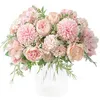 Soie Pivoine Hortensia Fleurs Bouquet 7 Fourches Artificielle Réaliste En Plastique Oeillets Pivoines Hortensia Fleur Fête De Mariage Maison Jardin Décoration