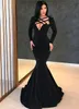 Siyah Mermaid Abiye V Boyun Kat Uzunluk Saten Slim Fit Uzun Kollu Balo Elbise Custom Made Ucuz Örgün Parti Törenlerinde