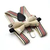 Fashion Children Striped suspender boys girls stripe elastic suspender+floral printed Bows tie 2pcs sets kids Y-shape adjustable belts Y2583