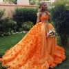 2019 lindos laranja Quinceanera vestido de baile vestidos fora do ombro feitos à mão flores tule doce 16 princesa aberta festa de trás vestidos de noite de baile