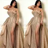 Mermaid Sexy gesplitste prom -jurken met afneembare trein strapless avondjurken kralen van kanten feestjurk Vestido de fiesta