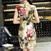 Seide Qipao Kurze Sommer Kleid Frauen Traditionelle Chinesische Kleidung Sexy Mode Cheongsams Elegante Party Kleider Vestidos female300L