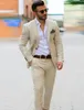 Bege Homens Casamento Smoking Notch Lapela Dois Botões Do Noivo Smoking Moda Masculina Blazer 2 Peça Terno Prom / Jaqueta de Jantar (Jacket + Pants + Tie) 1614