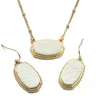Designer Oval Drusy Druzy Necklace Dangle Earrings Jewelry Set Gold Plated Druse Choker Women Wedding Party MKI