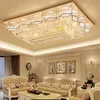 luxurious Hotel Living room Villa Rectangle 3 Brightness Gold K9 Crystal Ceiling light Chandelier Band LED Light bulb Remote control