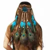 Boho Style Handmade Blue Peacock Feather Headbands with Flannel and Beads Dream Catcher Shape Hair Belt Accessories for Women Gift7663573