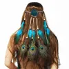 Boho -Stil handgefertigte blaue Pfauenfeder -Stirnbänder mit Flanell und Perlen Dream Catcher Form Haargürtelzubehör für Frauen Geschenk9432805