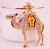 Cute Camel Pendant Keychains Crystal Rhinestone Paved Gold Tone Alloy Animal Metal Mens Key Chain Bag Charm Keyring Ring Holder