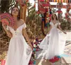 Daduş boho asaf gelinlikleri dantel aplike plaj omzundan bir çizgi gelin önlükleri vestido de novia