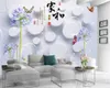 Levande 3d tapet Utsökt lila blommor och vita bollar Vacker romantisk högkvalitativ silke väggmålning tapet