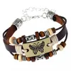 Partihandel Nya Butterfly Leather Armband MultiLayer Handgjorda Pärlor Charm Justerbar Vänskap Armband för Män Kvinnor Smycken