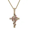 Iced out Colorful Snake with Cross Pendant Tennis Chain Necklace Gold Color Cubic Zirconia Men hip Hopjewelry339c