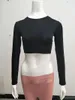 الأكمام الطويلة العارية midriff top t قمصان صلبة ألوان جولة محصول الرقبة أعلى tird أزياء النساء ملابس أسود أبيض إسقاط سفينة 220225