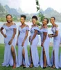 Custom Made Proste długie afrykańskie sukienki druhny z ramion w stylu syreny z przodu podzielone na przyjęcie weselne Sukienki Nowa pokojówka Honorowa sukienka