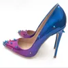 Vente chaude-expédition mode femmes pompes bleu violet dégradé couleur point orteil talons hauts talon mince mariée chaussures de mariage 12 cm 10 cm 8 cm tout neuf