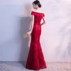 Sjöjungfrun dam sexig klänning orientalisk elegant lång cheongsam gown sommar kvinnlig modern fest klänning röd vestdios