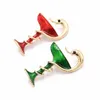 Women Wine Glass Snake Brooch Pin Gold Alloy Enamel Party Lapel Pin Brooches Suit Accessories