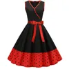 Günlük Elbiseler Polka Dot Vintage Yaz 2021 Moda V Yaka Kolsuz Tankı 50 S 60 S Kadınlar Pin Up Elbise Büyük Salıncak Rockabilly Vestido1