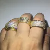 永遠の指輪イエローゴールドフィルパーブセッティングダイヤモンドCZ円形の婚約の結婚式のバンドリング女性男性ジュエリーギフト