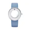 SHENGKE Ruch Kwarcowy Damskie Zegarek Kobiety Kwarcowy Zegarek Skórzany Pasek Kreatywny Lustro Szkło Dial Analogowy 001 Różowy Blue Watchband