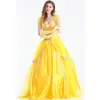 2019 Trajes de Moda Feminina Adulto Belle Vestidos de Festa Fantasia Meninas Flor Amarelo Longo Vestido de Princesa Feminino Anime Cosplay3154