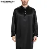 Nightgown Erkekler Robe Pijamalar İpek Saten Uzun Kollu Batan Salonu Arabe Elbise Gömlek Maskulina İslami Erkekler T2001168598726