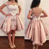 2019 Novo Padrão Blush Rosa Curto Vestidos de Baile Sobrecarga Sheer Neck Illusion Voltar Marfim Lace Appliqued Overskirt Cocktail Party Vestidos