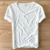 Летняя футболка Льняная хлопковая футболка с коротким рукавом с V-образным вырезом Topstee Дышащая удобная тонкая футболка Мужчины Dropshopping 201 C190420