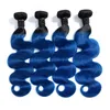 Cabelo humano malaio 1B/azul 3 pacotes com fechamento de renda 4X4 com onda corporal de cabelo de bebê 10-28 polegadas tece cabelo 1b onda corporal azul