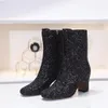 Botas romanas clásicas de estilo europeo, zapatos de mujer, botas Martin, botas de moto con cremallera, botas sexis de tacón alto, decoración de lentejuelas