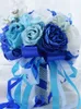 Nuovo arrivo blu bouquet da sposa donne fatti a mano elegante fiore artificiale rosa regalo nastro damigella d'onore bouquet da sposa per la decorazione di nozze