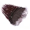 1B99J Burgundy Ombre Brazilian Deep Wave Frontal Closure Wine Red Dark Roots Curly Virgin Hair13x4 Full 7514961