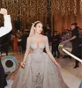 Luksusowe kryształowe koralikowe sukienki ślubne o wysokiej szyi Suknie ślubne z odłączanym pociągiem seksowne plus długie rękawy Arabski Mulslim Bridal Go1108612