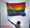 90 * 150CM قوس قزح العلم قوس قزح مثلي الجنس فخر راية العلم العلم البوليستر 100٪ مع اثنين من المعادن الحلقات سارية العلم LGBT الشحن المجاني