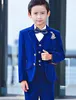 Royal Blue Velvet Kids Suit Children Attire Formal Wear Wedding Boy Birthday Party Business Suit 3 Piece jacket pants vest6883679