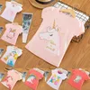 Neonate Unicorn T-shirt solido del fumetto breve lettera manica Pullover bambini casuale ragazze del fumetto della ragazza dei vestiti del bambini 2-6T 07