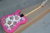 Factory Rose Paint Electric Gitarr Med Transparent Pickguard och Chrome Hardware, Maple Fingerboard, kan anpassas.