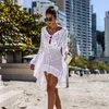 Ny sexig täckning bikini kvinnor baddräkt coverup strand baddräkt slitage stickkläder mesh strandklänning tunic6087236