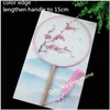 Double Gedrukt Ronde Stof Draagbare Dame Handventilator verlengt Handgrepen Vintage Chinese Silk Fan Dance Costume Decoratieve Prop Fan