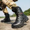 2019 Novo moderno tamanho grande 47 sapatos masculinos altos botas do exército masculino, tira de tira de tática de botas táticas masculino de jovens de jovens slip shoes