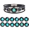12 Constellations Bracelet for women Fashion Jewelry Leather Bracelet Men Casual Personality Zodiac Signs Punk Bracelet charm Free Shipping