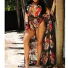 Kvinnor Floral Bikini Beachwear Cover Up Beach Dress Summer Bating Suit Tops