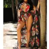 Mulheres Floral Bikini Beachwear Cobertura Up Beach Vestido Verão Banhando Tops