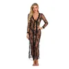 Lingerie for Women Sexy Long Lace Kimono Robe Eyelash Babydoll Sheer Cover Up Dress with Satin Belt